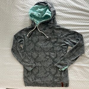 Ampersand Custom Gray Floral Hoodie with Mint Accents